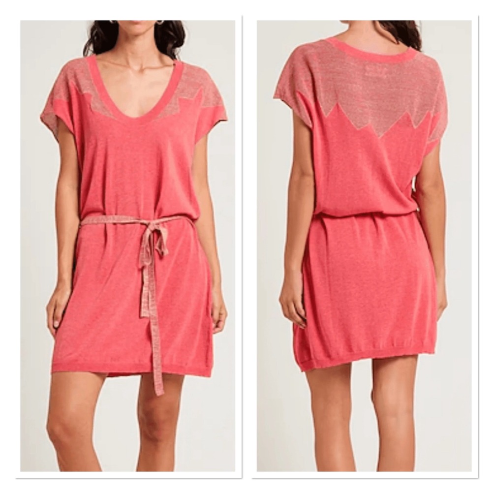 Zadig & Voltaire Rimo CNY Pink Metallic Knit Mini Dress Belted Boho Rock Chic M